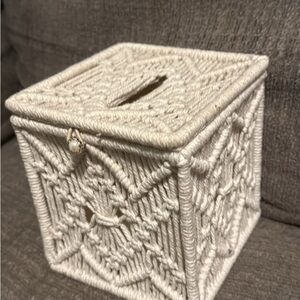 Handcrafted Cream Macramé Square Tissue Box Cover